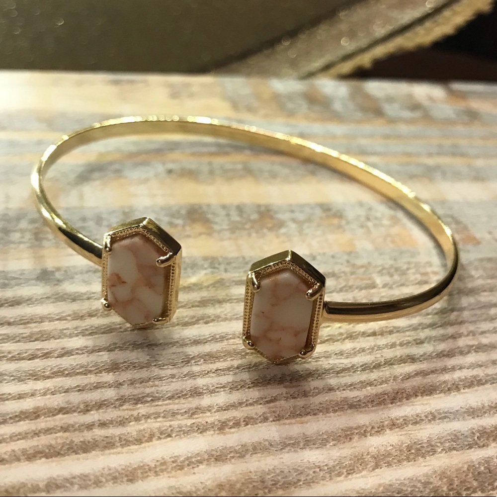 Gold Pinch Cuff Bracelet with White Marble Stone